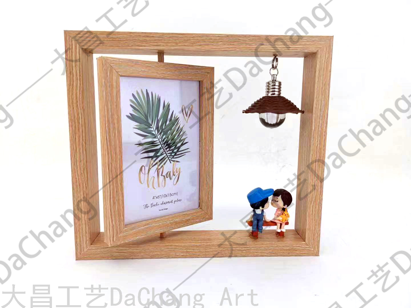 Solid Wood Photo Frame Anniversary Wedding Photo Couple Cute Commemorative Ins Table Album Rotating Double-Sided Glass Photo Frame
