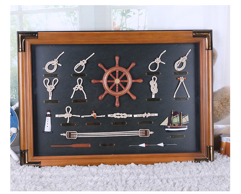 Mediterranean Wall Decoration Three-Dimensional Hemp Rope Sailor Knot Navy Canvas Hanging Painting Sailing Boat Decorative Wall Hangings Wooden Photo Frame Crafts