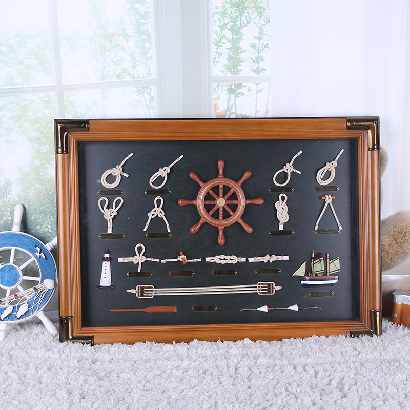 Mediterranean Wall Decoration Three-Dimensional Hemp Rope Sailor Knot Navy Canvas Hanging Painting Sailing Boat Decorative Wall Hangings Wooden Photo Frame Crafts