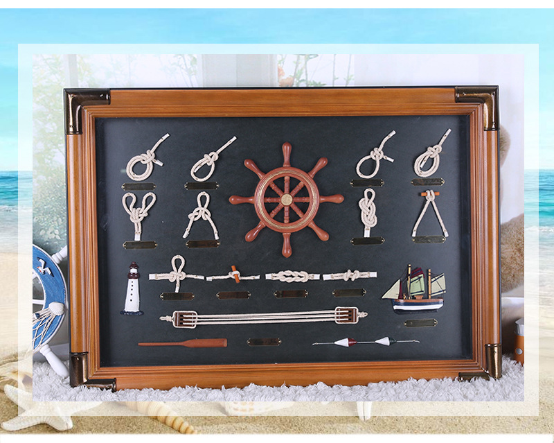 Mediterranean Wall Decoration Three-Dimensional Hemp Rope Sailor Knot Navy Canvas Hanging Painting Sailing Boat Decorative Wall Hangings Wooden Photo Frame Crafts