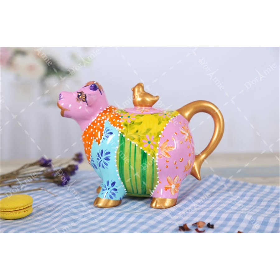 European and American Style Creative Porcelain American Country Style Floral Garden Cow Hand Painted Painted Ceramic Teapot Craft Ornaments
