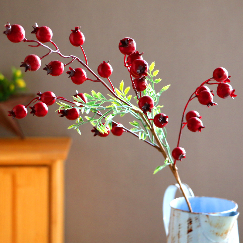 Custom Factory Small Red Pomegranate Fruit Branch Simulation Berries Christmas Fruit Christmas Artificial Flower Home Decoration Wholesale