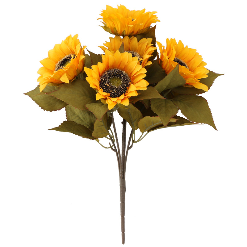 Artificial Sunflower Wholesale Artificial Flower Silk Flower Floor Taiyanghua Bundled Flower Home Decoration 5 Sunflowers
