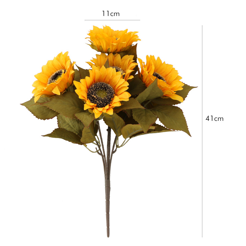 Artificial Sunflower Wholesale Artificial Flower Silk Flower Floor Taiyanghua Bundled Flower Home Decoration 5 Sunflowers