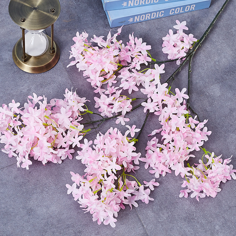 Artificial Flower Encryption Cross Cherry Blossom Lilac High-End Wedding Decoration Cherry Blossom Silk Flower Home 