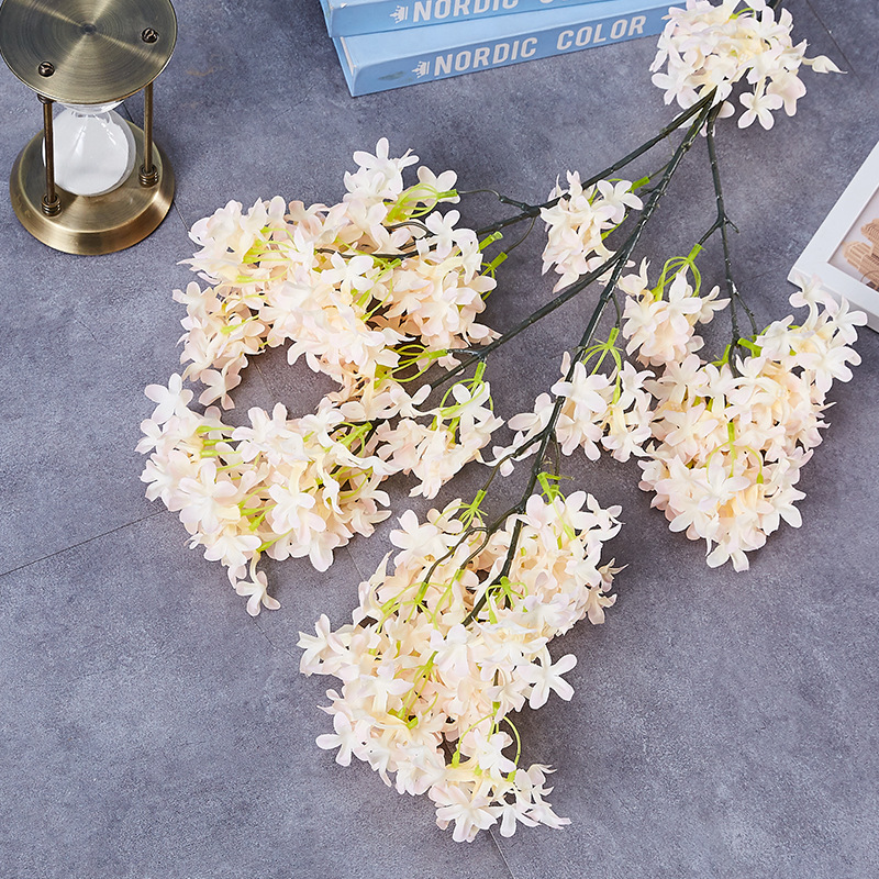 Artificial Flower Encryption Cross Cherry Blossom Lilac High-End Wedding Decoration Cherry Blossom Silk Flower Home 