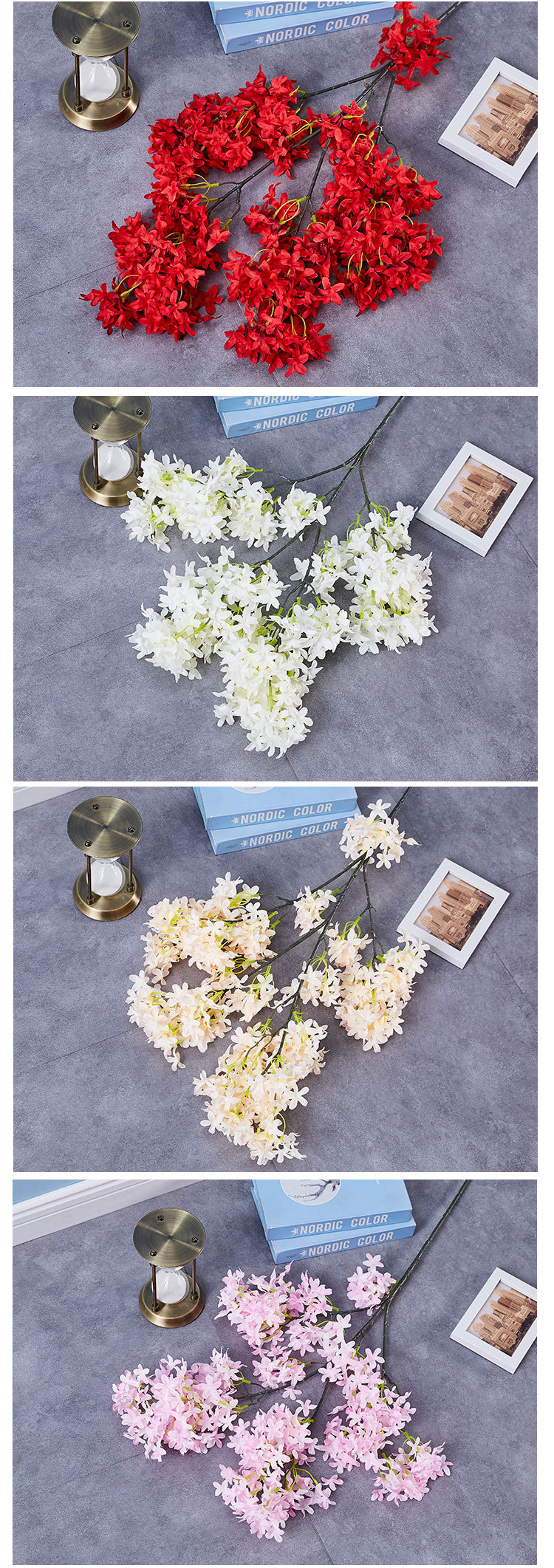 Artificial Flower Encryption Cross Cherry Blossom Lilac High-End Wedding Decoration Cherry Blossom Silk Flower Home 