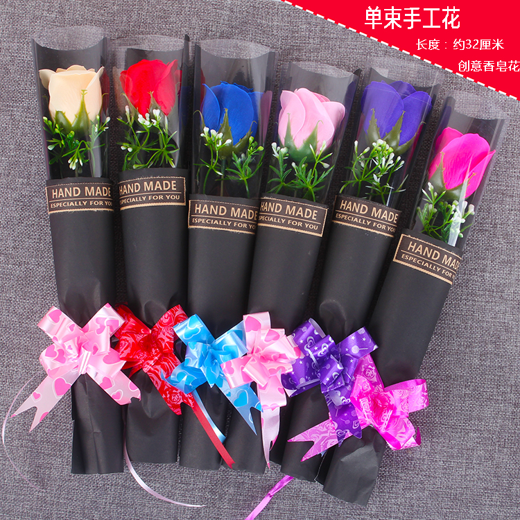 Christmas valentine's day creative single bundle of pure manual simulation rose soap flower factory foreign trade wholesale promotion activities
