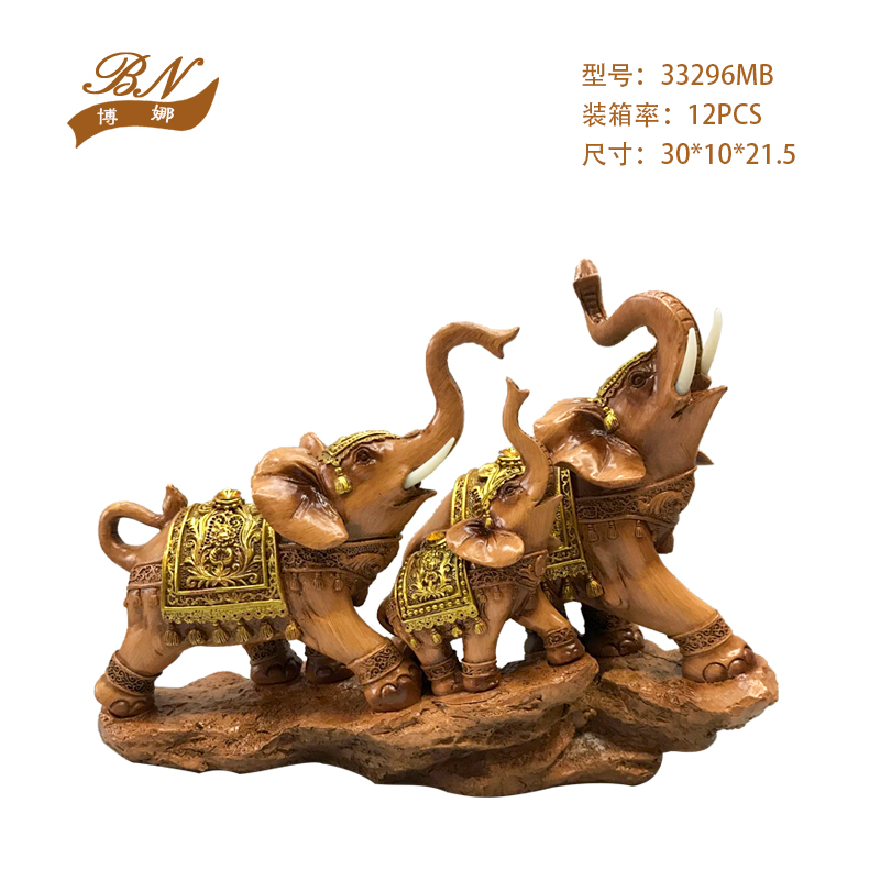 Resin Crafts a Family of Three Auspicious Golden Elephant Ornaments TV Cabinet Wine Cabinet Home Decoration Gift Decoration
