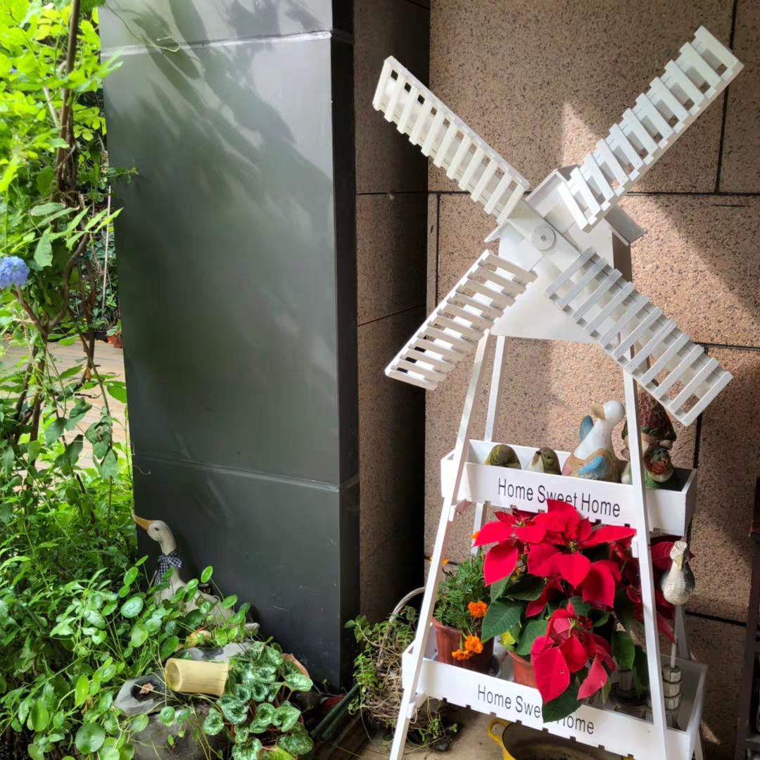 Wood crafts Creative Decorative Home Balcony Wooden Windmill Storage Rack Window Cafe Decoration Large Flower Rack