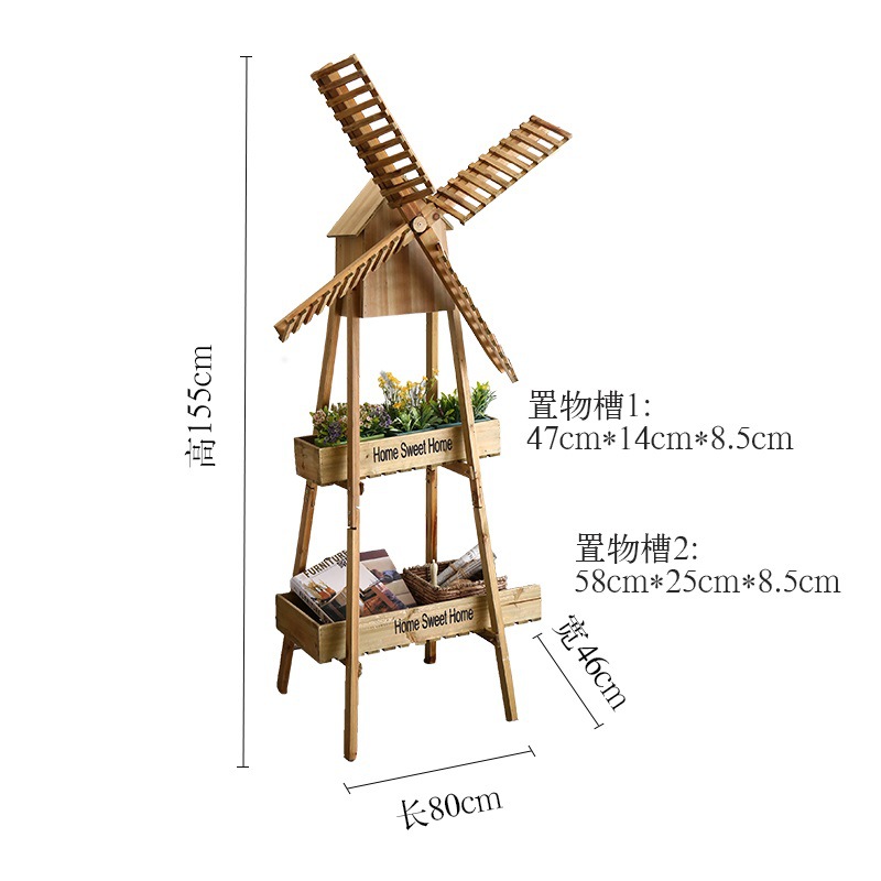 Wood crafts Creative Decorative Home Balcony Wooden Windmill Storage Rack Window Cafe Decoration Large Flower Rack