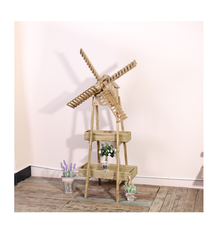 Wood crafts Creative Decorative Home Balcony Wooden Windmill Storage Rack Window Cafe Decoration Large Flower Rack