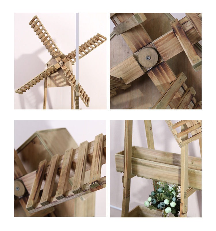 Wood crafts Creative Decorative Home Balcony Wooden Windmill Storage Rack Window Cafe Decoration Large Flower Rack