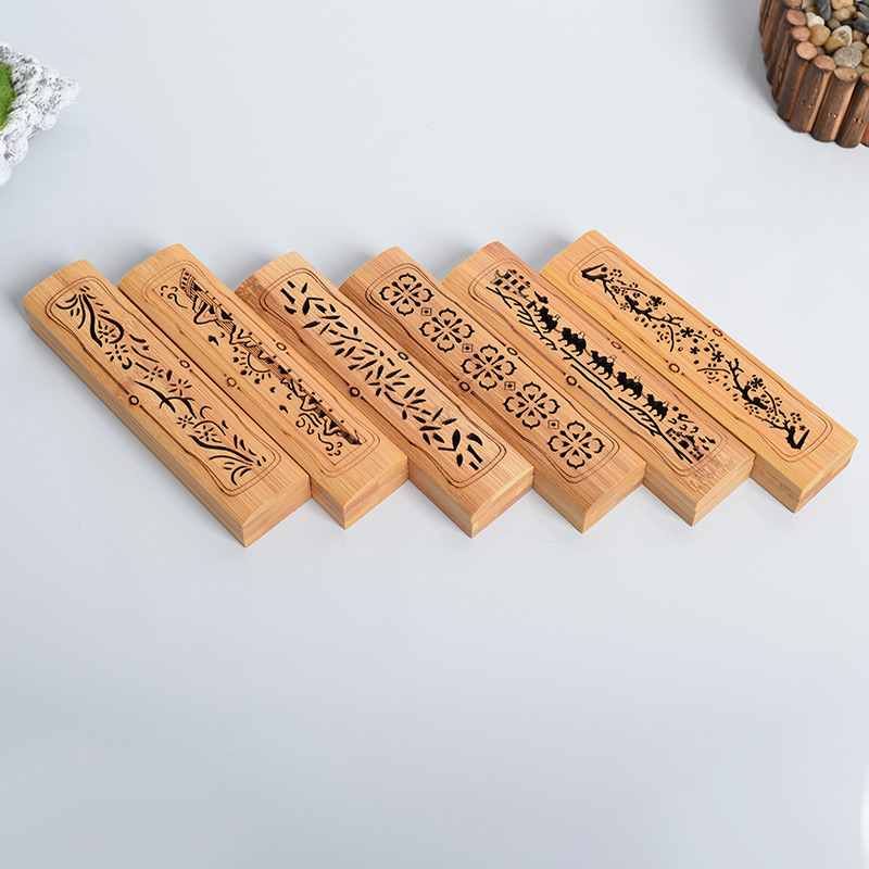 Bamboo Wood Incense Box Backflow Incense Burner Hollow Carving Crafts Chinese Retro Sandalwood Agarwood Aroma Burner Customization