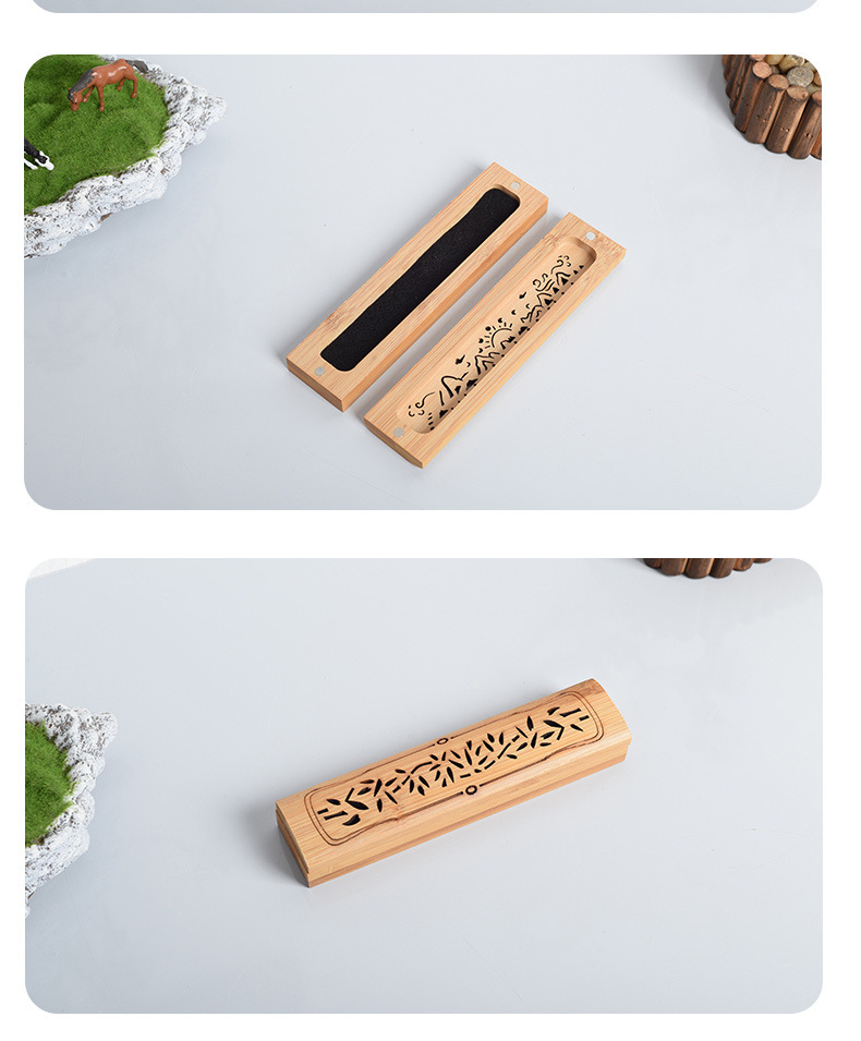 Bamboo Wood Incense Box Backflow Incense Burner Hollow Carving Crafts Chinese Retro Sandalwood Agarwood Aroma Burner Customization