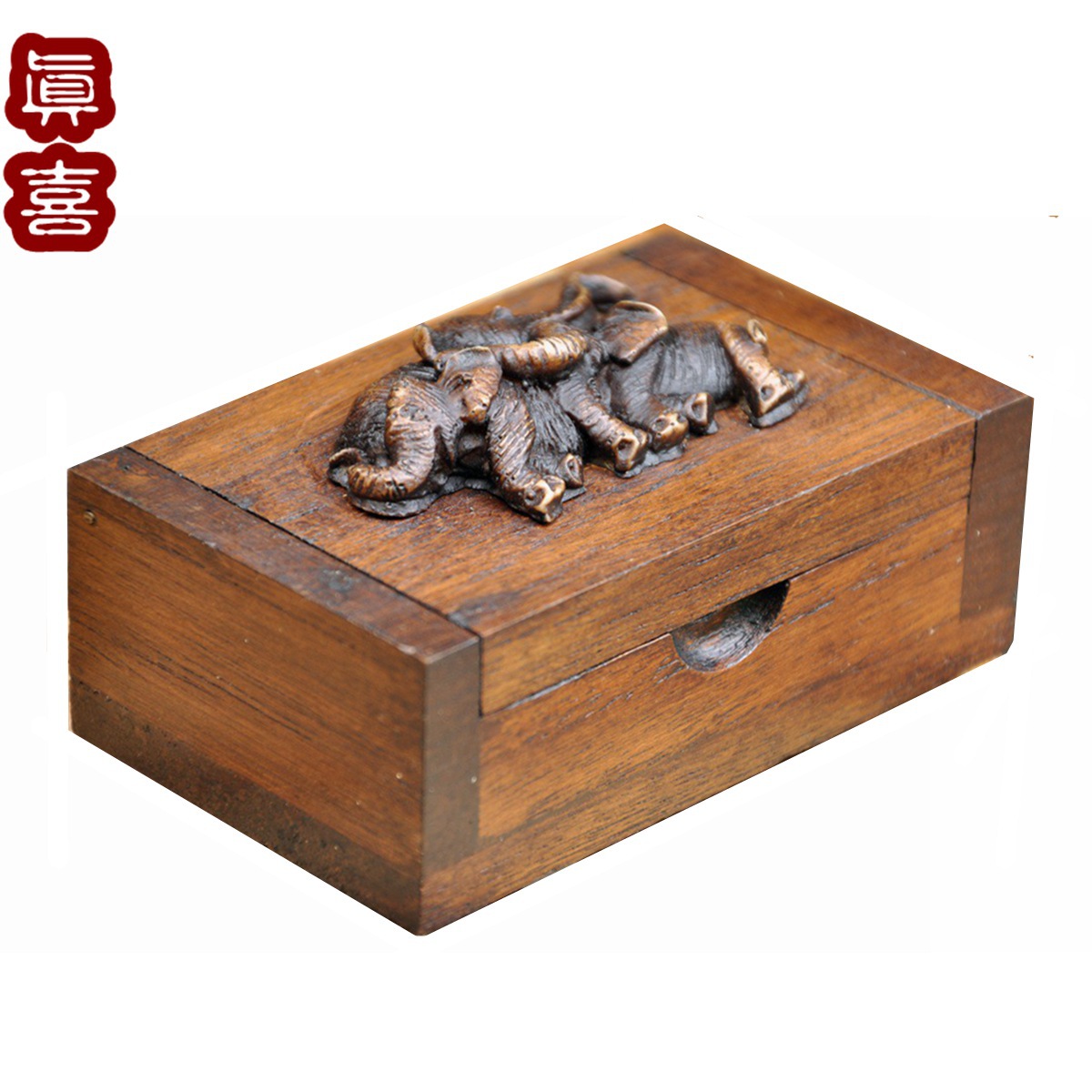 Thailand Relief Elephant Teak Toothpick Box Southeast Asia Solid Wood Carving Relief Home Crafts Toothpick Holder