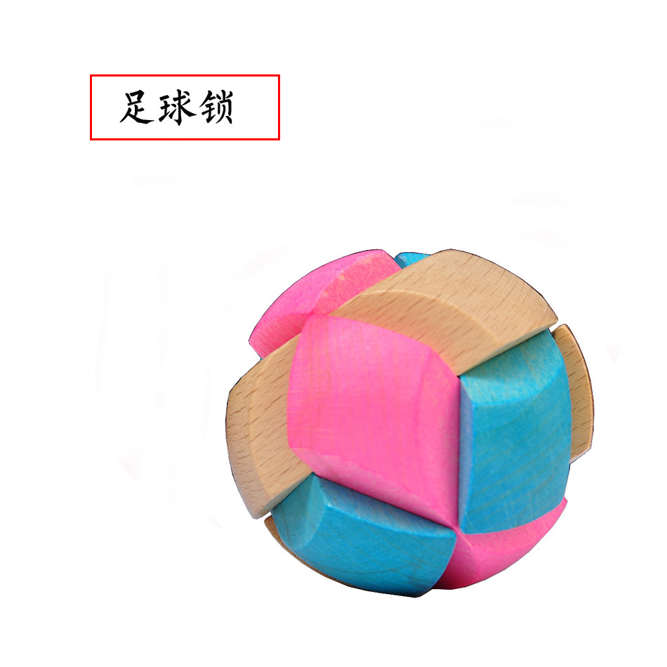 Wooden Educational Toys Burr Puzzle Burr Puzzle Football 24-Lock Six-Way Cage Take Treasure the Eighteen Disciples of the Buddha Color