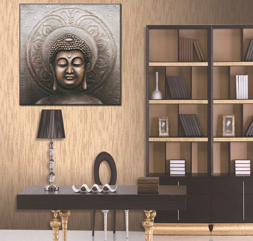 Buddhist Art Wall Decoration Painting European and American Living Room Entrance Wall Painting Chinese Zen Buddha Head Oil Painting