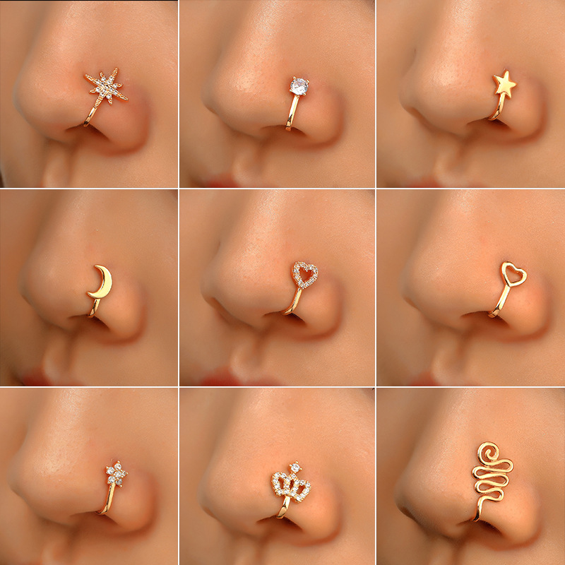 Europe and America Creative Non-Perforated U-Shaped Nasal Splint Copper Inlaid Zircon XINGX Love Crown Nose Ring False Nose Studs Piercing Jewelry