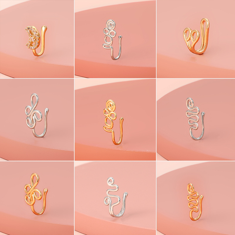 Europe and America Creative Non-Perforated U-Shaped Nasal Splint Copper Inlaid Zircon XINGX Love Crown Nose Ring False Nose Studs Piercing Jewelry