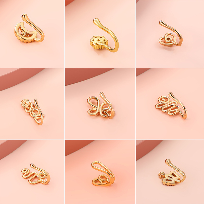 Europe and America Creative Non-Perforated U-Shaped Nasal Splint Copper Inlaid Zircon XINGX Love Crown Nose Ring False Nose Studs Piercing Jewelry