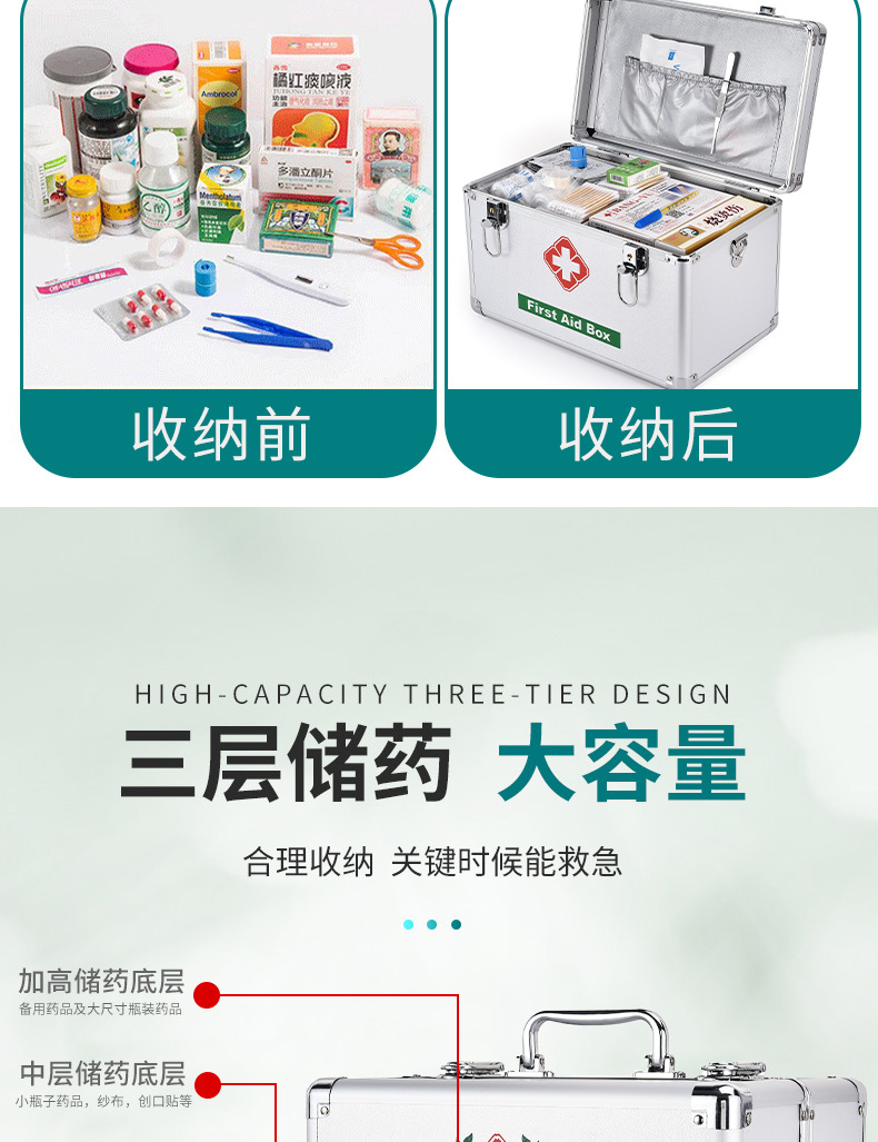 Household Medicine Box Multi-Layer First-Aid Kit Aluminum Alloy Medicine Box Large Size Large Capacity Storage Health Care Family Set Box