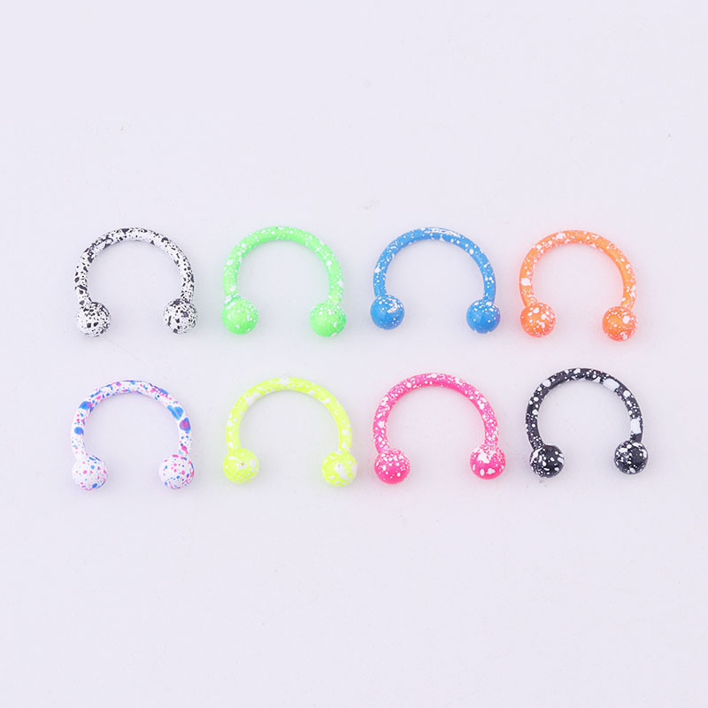 8-Color Snowflake Point Paint Ball C- Type Horseshoe Ring Nasal Septum Lip Ring Stainless Steel Piercing Ornaments Foreign Trade Cross-Border Electricity