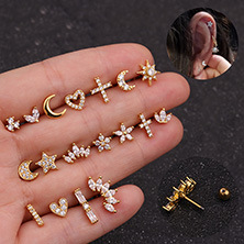 8-Color Snowflake Point Paint Ball C- Type Horseshoe Ring Nasal Septum Lip Ring Stainless Steel Piercing Ornaments Foreign Trade Cross-Border Electricity
