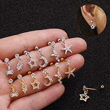8-Color Snowflake Point Paint Ball C- Type Horseshoe Ring Nasal Septum Lip Ring Stainless Steel Piercing Ornaments Foreign Trade Cross-Border Electricity