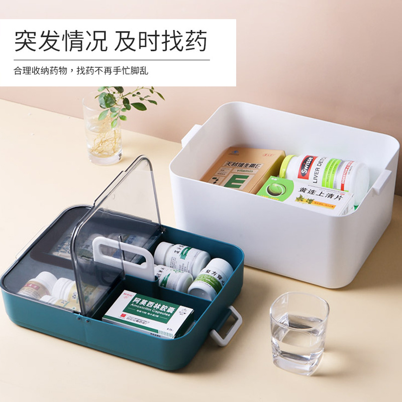 Household Drug Storage Portable Medicine Box Flip Plastic Small Medicine Box Household First Aid Double-Layer Medicine Box Medicine Box