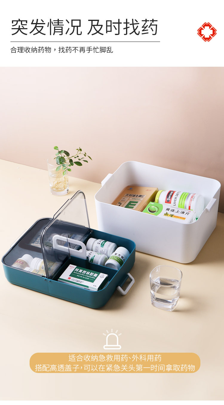 Household Drug Storage Portable Medicine Box Flip Plastic Small Medicine Box Household First Aid Double-Layer Medicine Box Medicine Box