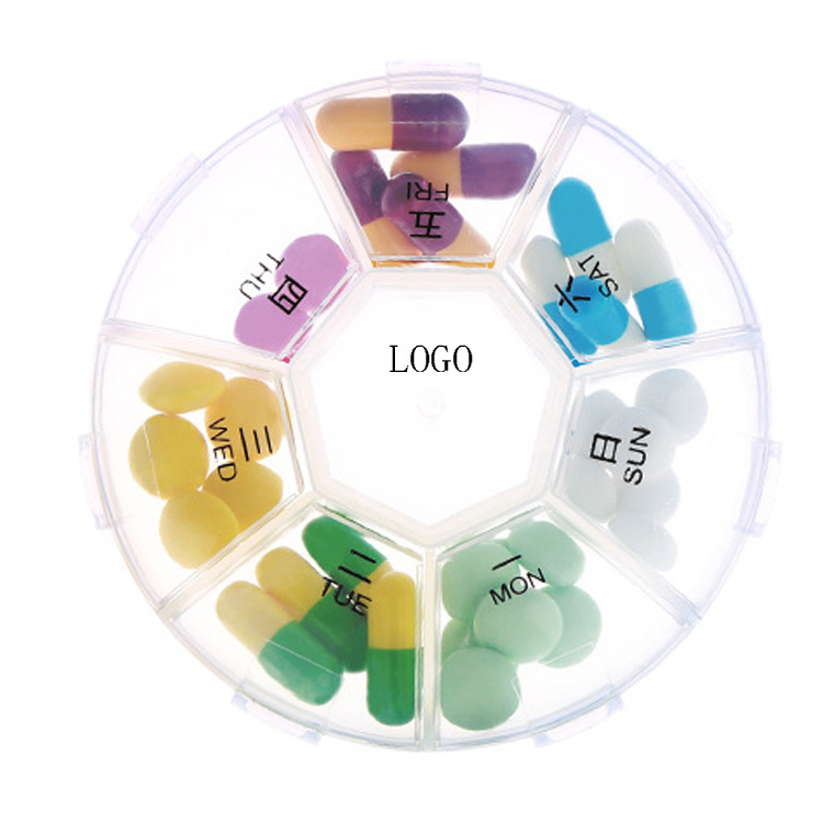 Storage Box Small Medicine Box Circular 7 Days Carry Week 7 Lattice Separately Packed Case Mini-Portable Medicine Separating Box Ornament Drug