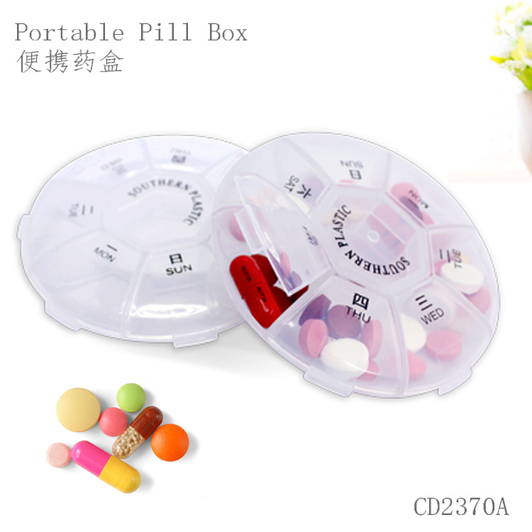 Storage Box Small Medicine Box Circular 7 Days Carry Week 7 Lattice Separately Packed Case Mini-Portable Medicine Separating Box Ornament Drug