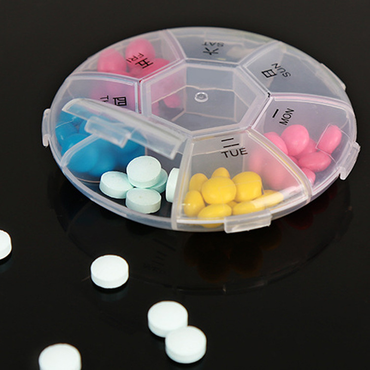 Storage Box Small Medicine Box Circular 7 Days Carry Week 7 Lattice Separately Packed Case Mini-Portable Medicine Separating Box Ornament Drug