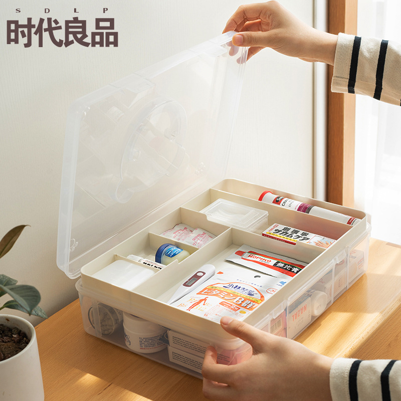 Medicine Box Household Large Capacity Children&#039;s Small Medicine Box First Aid Kit Multi-Layer Family Drug Category Storage Box