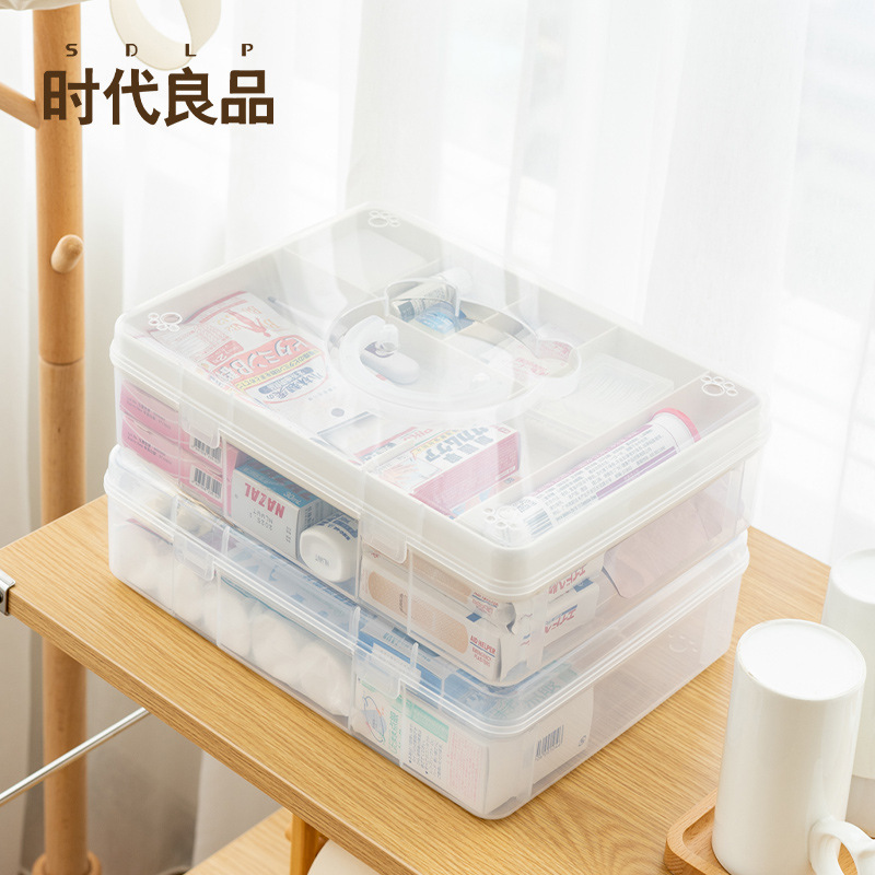 Medicine Box Household Large Capacity Children&#039;s Small Medicine Box First Aid Kit Multi-Layer Family Drug Category Storage Box