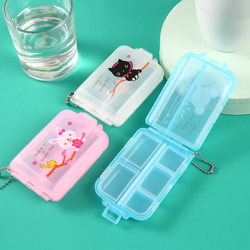 Portable 10-Grid Pill Box Double-Layer Sealed Portable Drug Storage Box Outdoor Moisture-Proof Mini Portable First-Aid Kit Wholesale