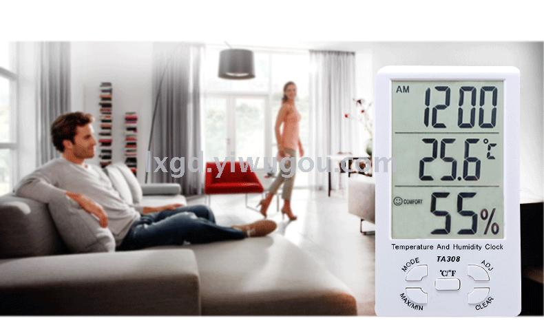 Ta308 Multifunctional Indoor Temperature and Humidity Time Clock Large Screen Hygrometer Electronic Digital Hygrothermograph