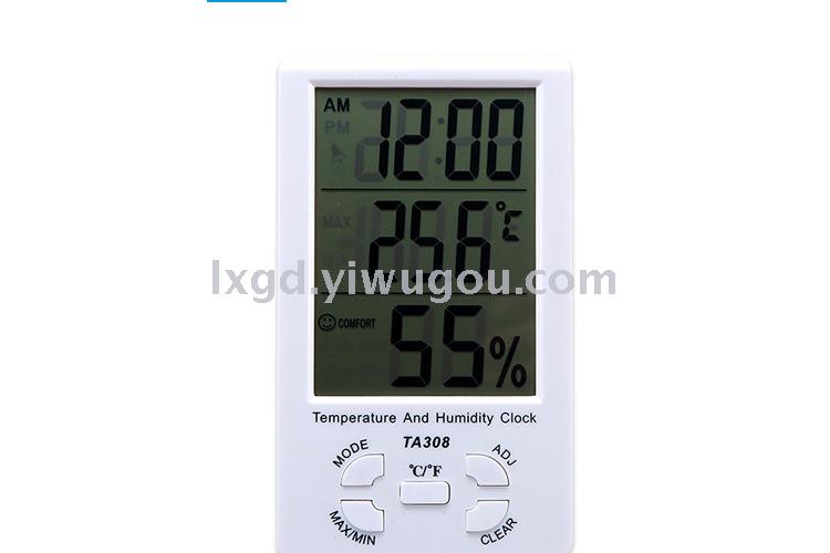 Ta308 Multifunctional Indoor Temperature and Humidity Time Clock Large Screen Hygrometer Electronic Digital Hygrothermograph