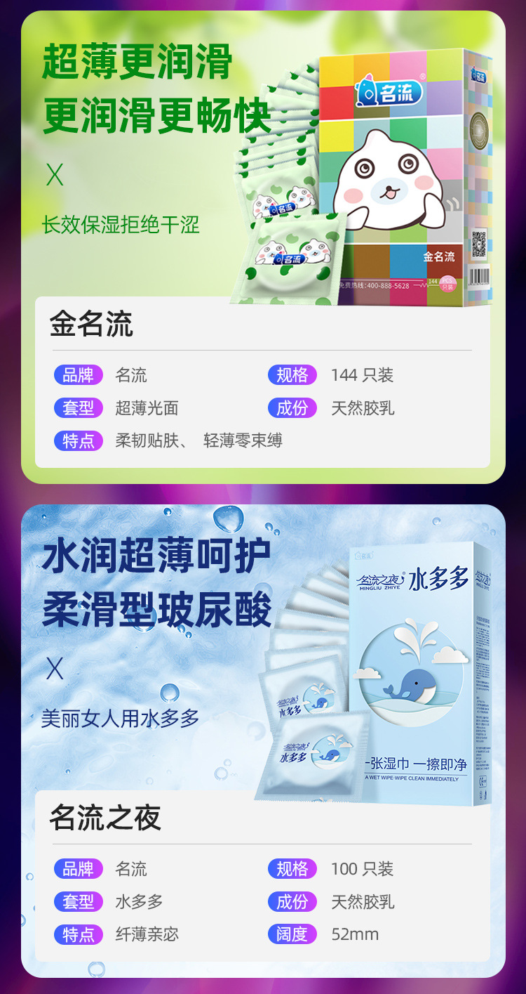 Celebrity Safety Condom Ultra-Thin Hyaluronic Acid Adult Sex Family Planning Supplies Lasting Series Condom Authentic Product Wholesale
