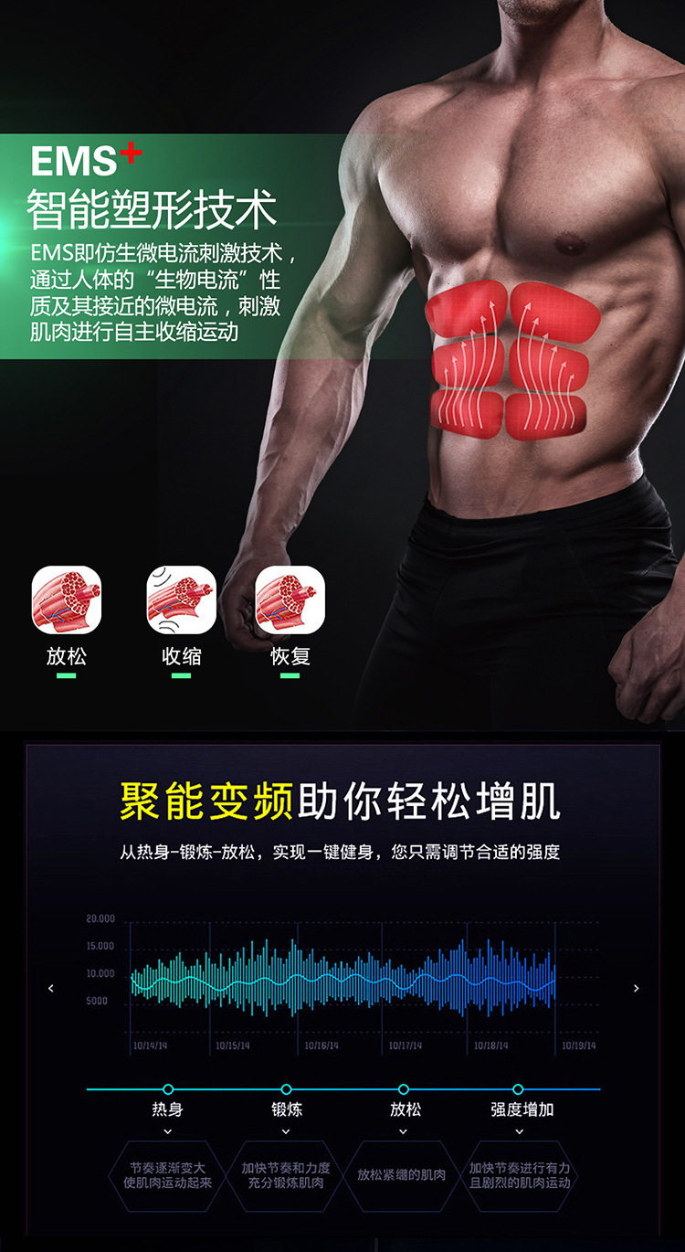 Foreign Trade Slimming Belt EMS Abdominal Fitness Instrument Waist Supporter Belt Abdominal Stickers Massage Fitness Equipment Body Slimming Device Power Plate