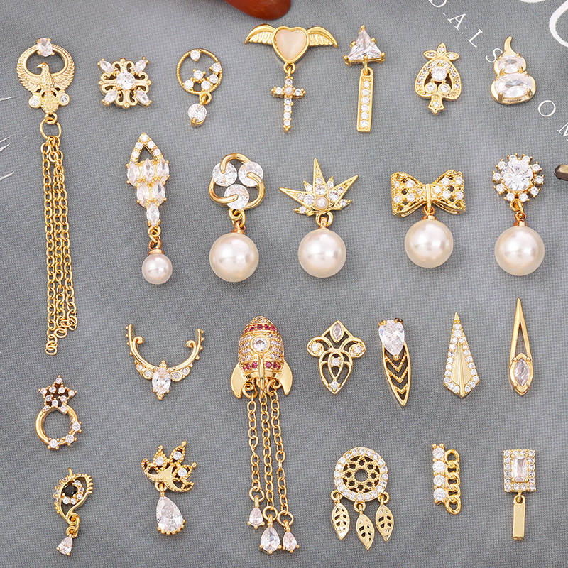 Xiaohongshu Same Style Rhinestone Pearl Nail Chain Jewelry Internet Celebrity Dignified Pendant DIY Nail Diamond Sticker in Stock