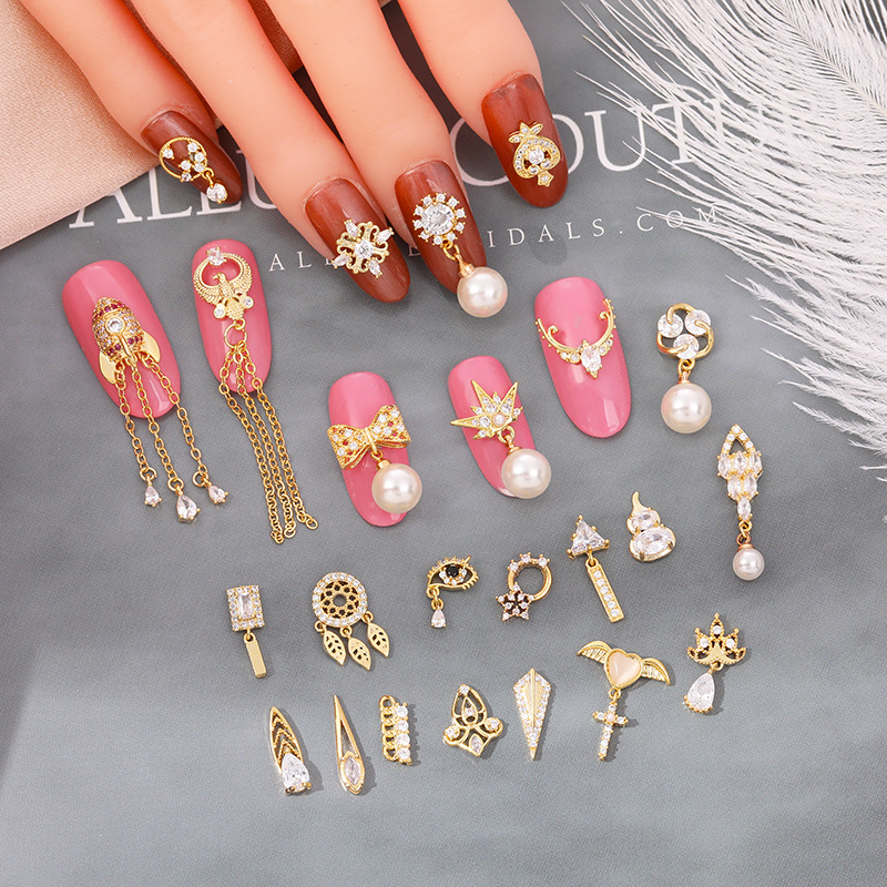 Xiaohongshu Same Style Rhinestone Pearl Nail Chain Jewelry Internet Celebrity Dignified Pendant DIY Nail Diamond Sticker in Stock
