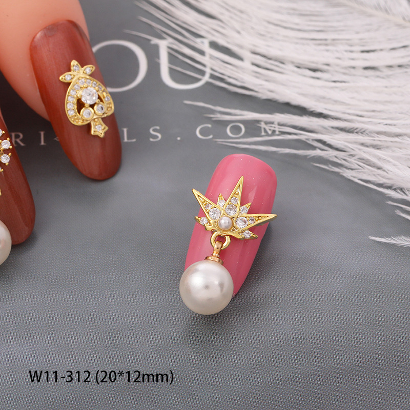 Xiaohongshu Same Style Rhinestone Pearl Nail Chain Jewelry Internet Celebrity Dignified Pendant DIY Nail Diamond Sticker in Stock