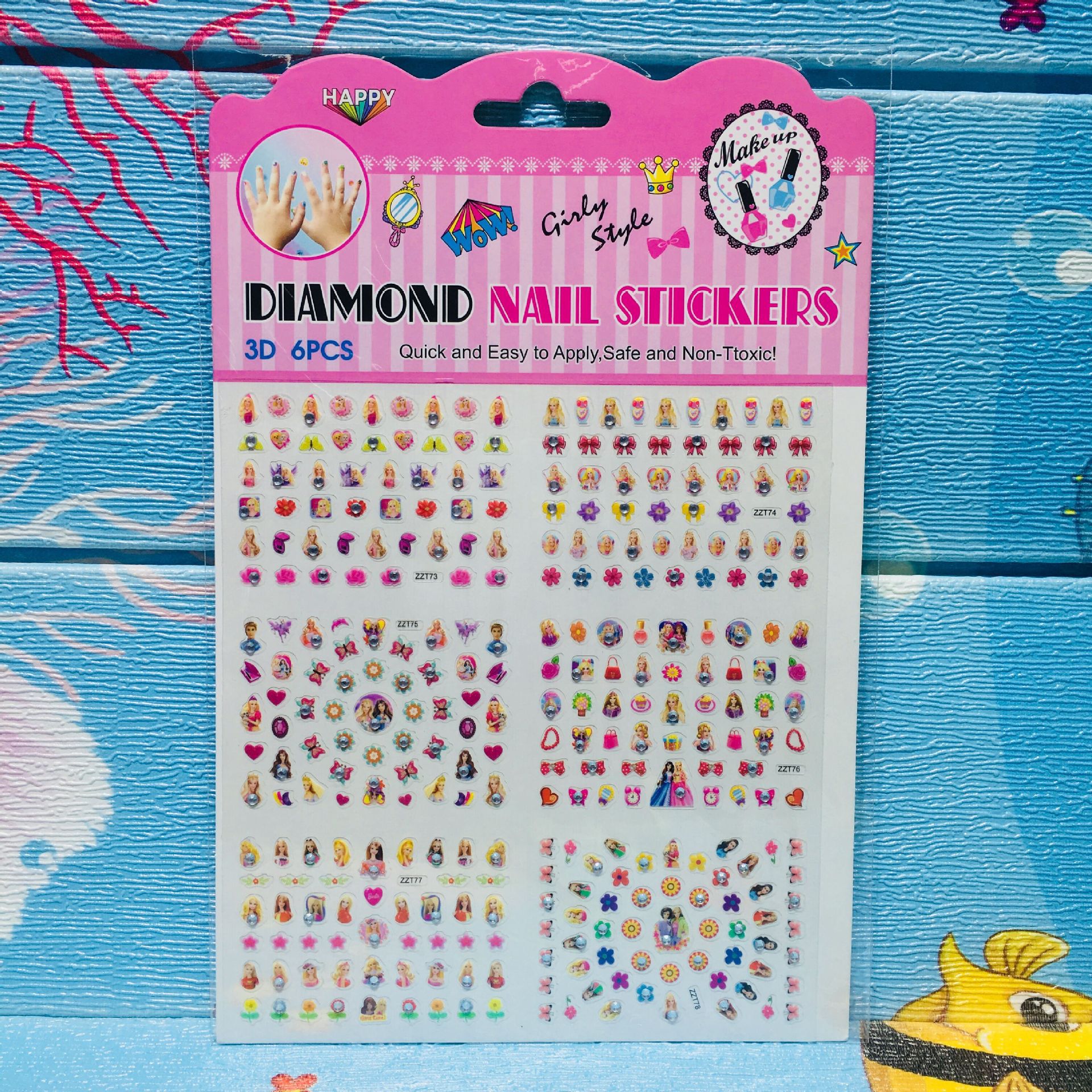 Children&#039;s Cute Cartoon Princess Mermaid Nail Sticker All-in-One Large Sheet Diamond Sticker Toy Girl Nail Rhinestone-Sticking