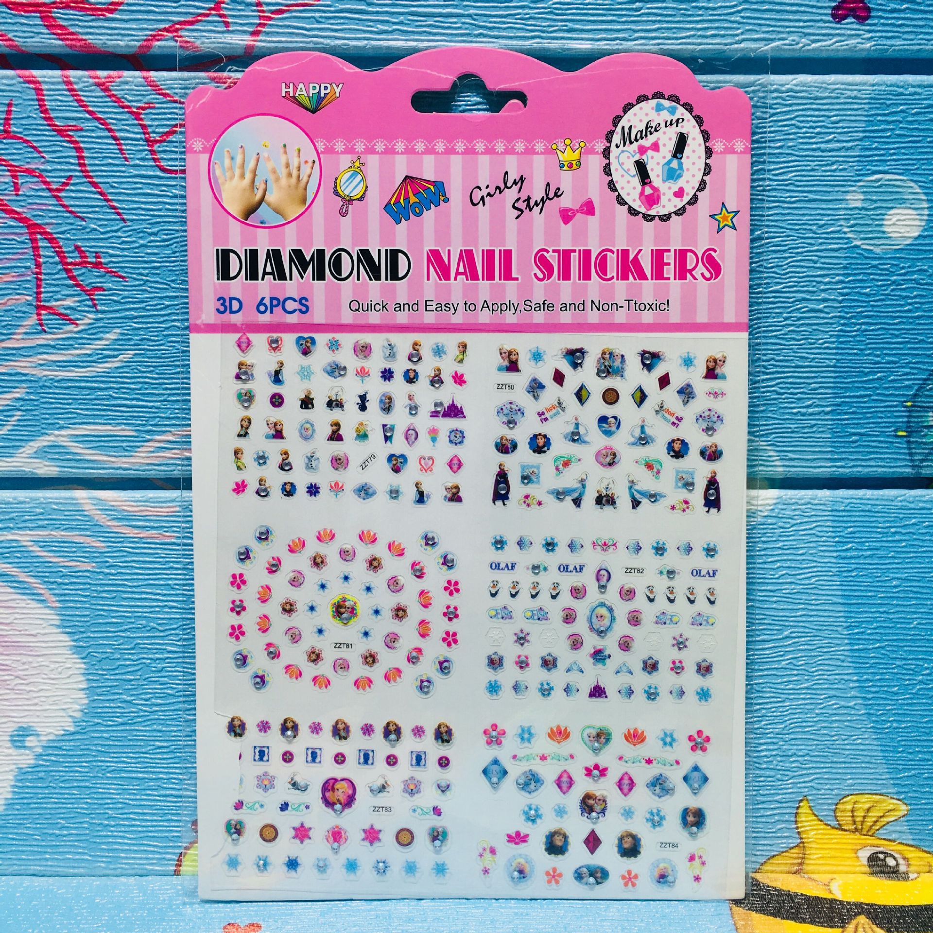 Children&#039;s Cute Cartoon Princess Mermaid Nail Sticker All-in-One Large Sheet Diamond Sticker Toy Girl Nail Rhinestone-Sticking