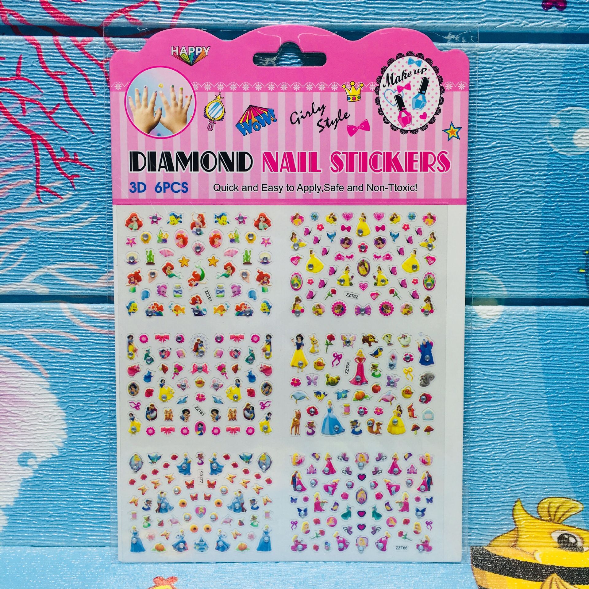 Children&#039;s Cute Cartoon Princess Mermaid Nail Sticker All-in-One Large Sheet Diamond Sticker Toy Girl Nail Rhinestone-Sticking
