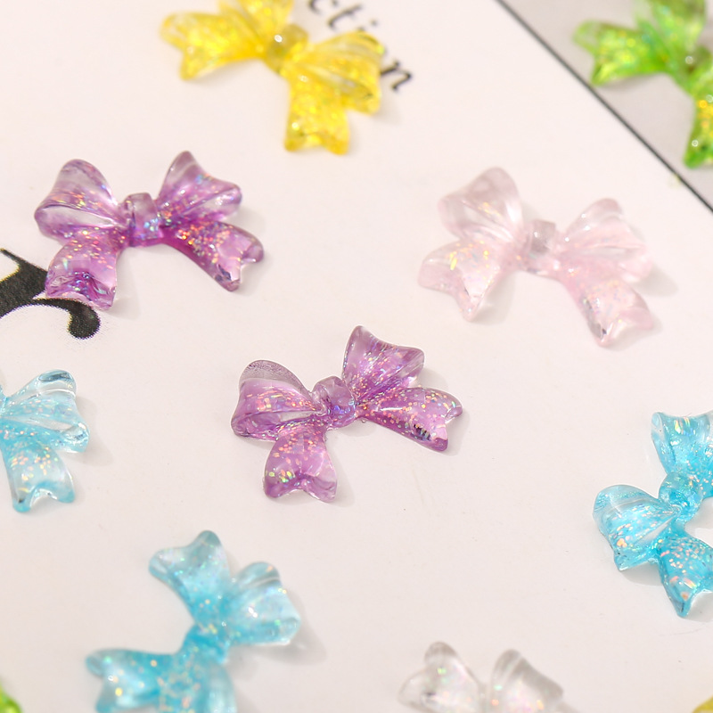 Best-Selling Nail Beauty Silver Pink Bow Cute Trumpet Colorful Three-Dimensional Sequins Decorative Glossy Bow Tie Multicolor Nail Sticker