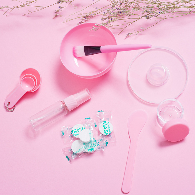 Mask Blending Bowl Sticks Suit 9 PCs Set DIY Tools Makeup Brush Compressed Facial Mask Tissue Bubble Bottle Measuring Spoon with Silicone Brush