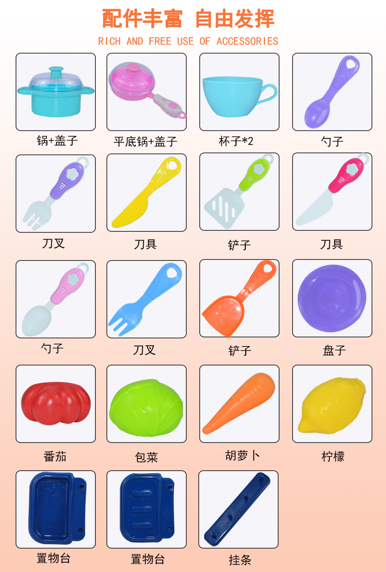 Every kitchen toy children simulation kitchen utensils and tableware beauty makeup portable tools pull rod box medical kit set